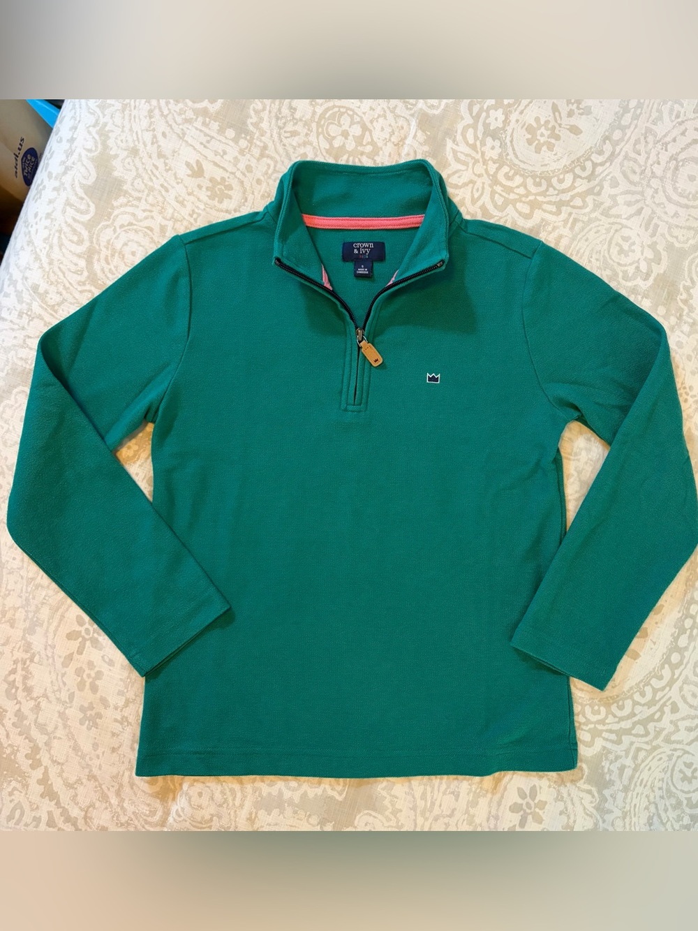 Boys Crown & Ivy teal quarter-zip sweater